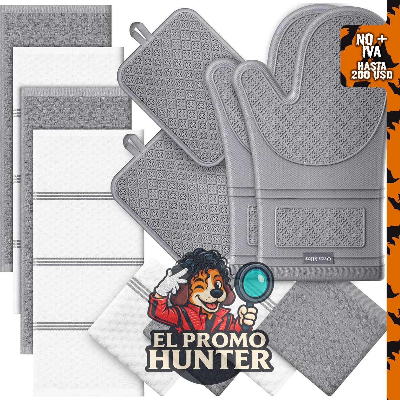 Juego de guantes de horno de silicona y soportes para ollas, resistentes al calor hasta 500 °F.