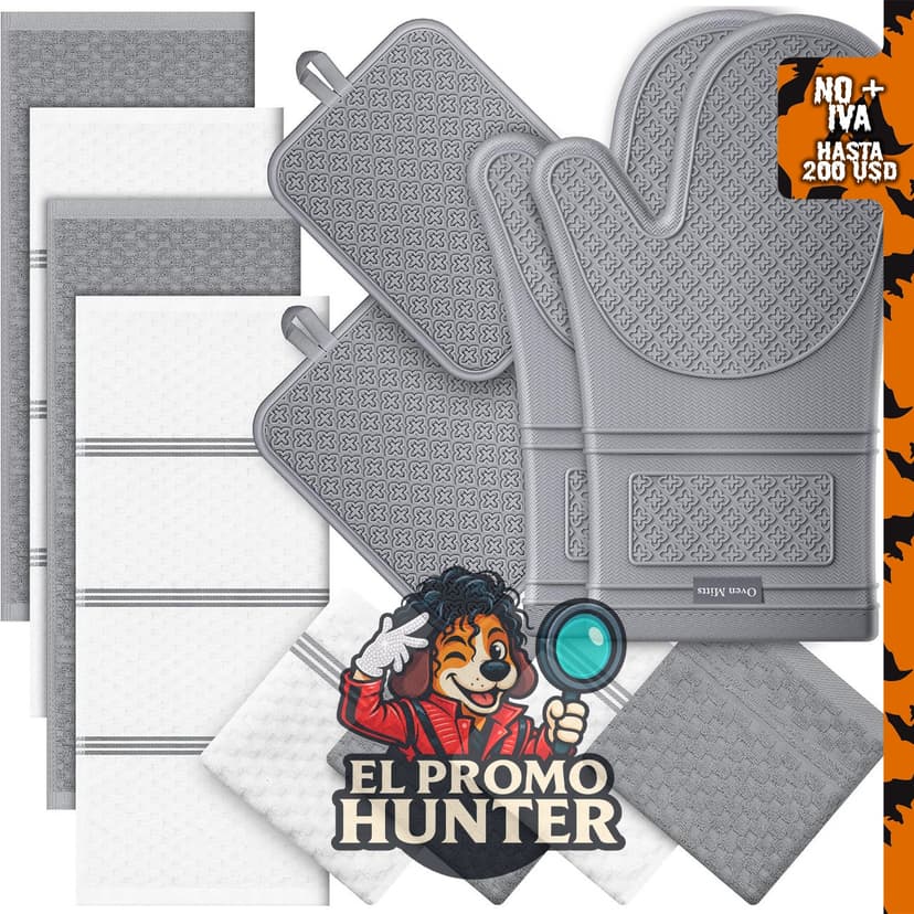 Juego de guantes de horno de silicona y soportes para ollas, resistentes al calor hasta 500 °F.