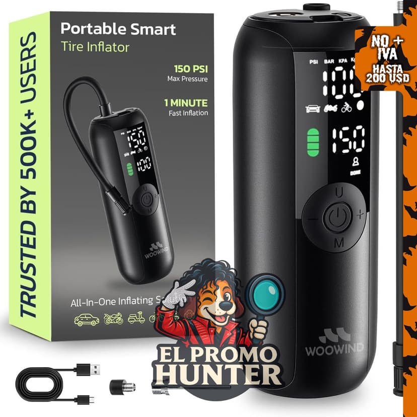 Compresor de aire portátil Woowind para bicicletas y automóviles, 150 PSI.