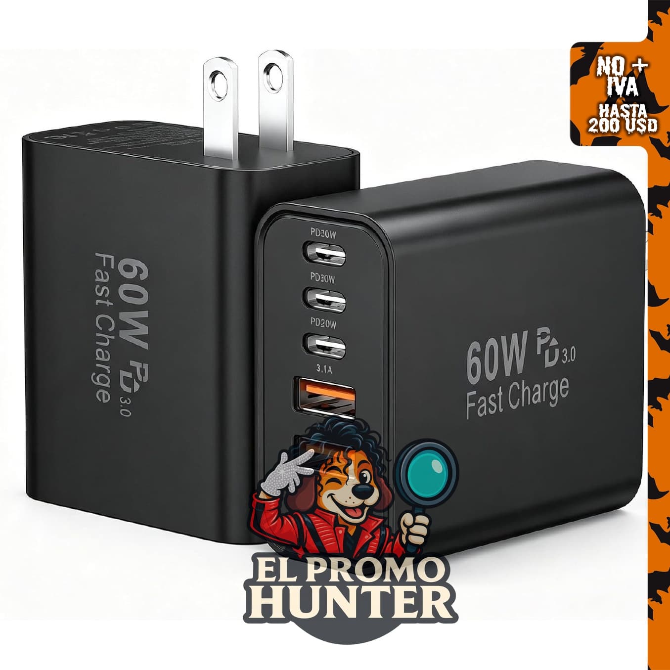 Cargador rápido USB C de 60W para iPhone.
