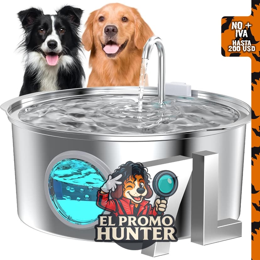 Fuente de agua para perros grandes de acero inoxidable, capacidad de 7 L (236 oz).