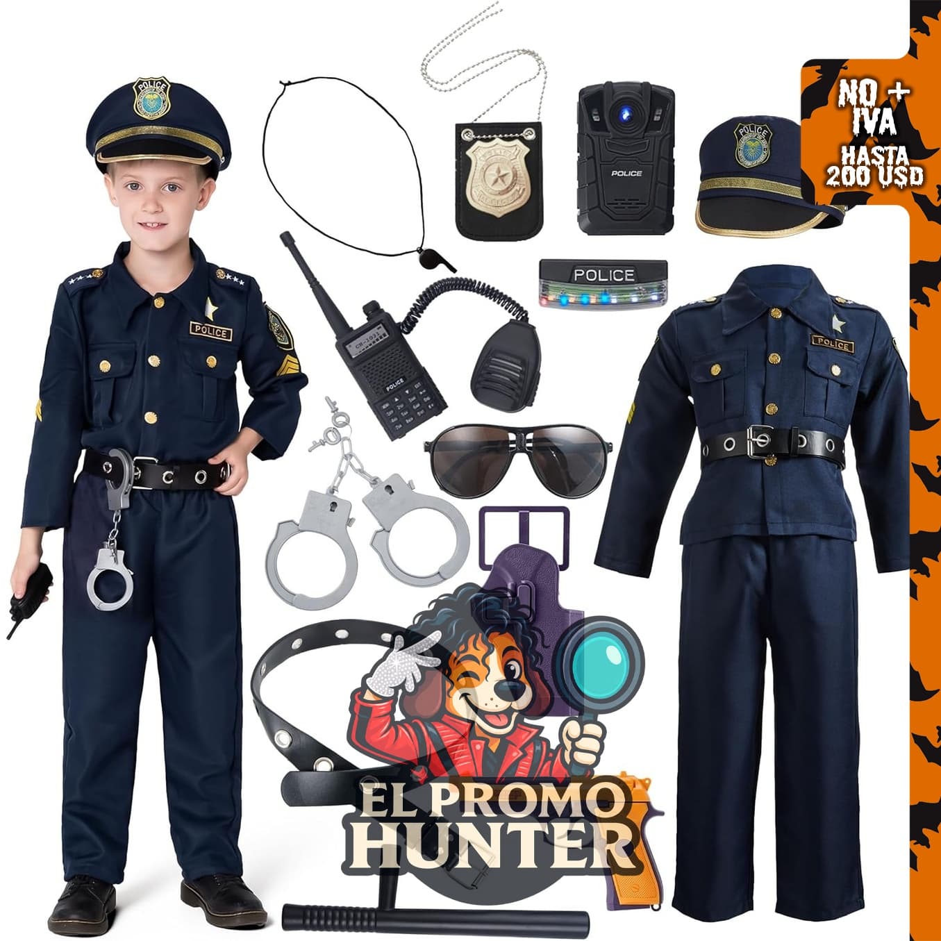 Disfraz de Halloween de policía para niños, incluye atuendo para juegos de rol.