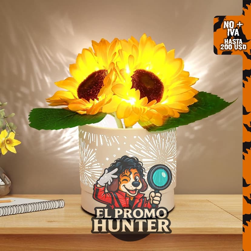 Lámpara de mesa táctil AMWGIMI con diseño de girasol y tres colores de iluminación.