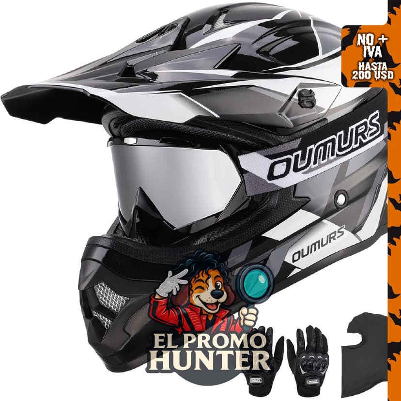 OUMURS DOT Casco de ATV Dirt Bike para adultos, incluye gafas, guantes y máscara, visera solar ajustable.