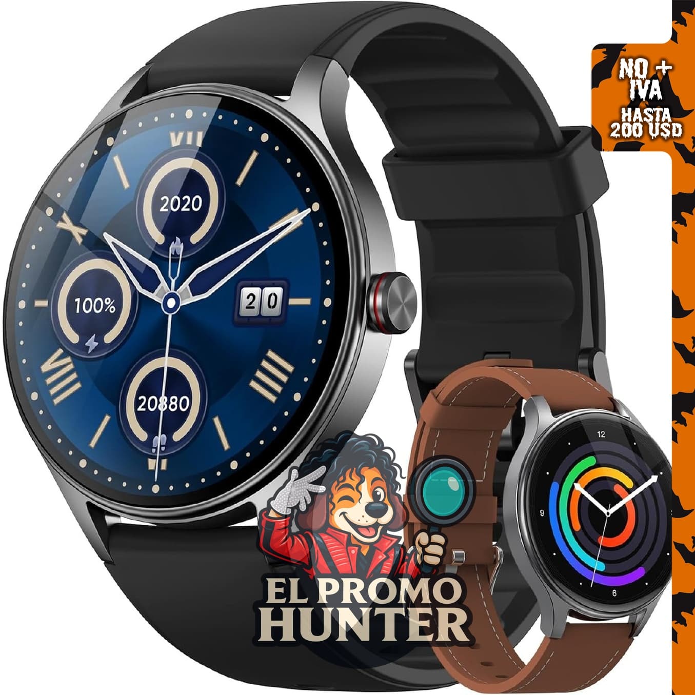 Fitpolo Reloj inteligente para hombre, compatible con Android e iPhone, incluye 2 bandas en color negro.