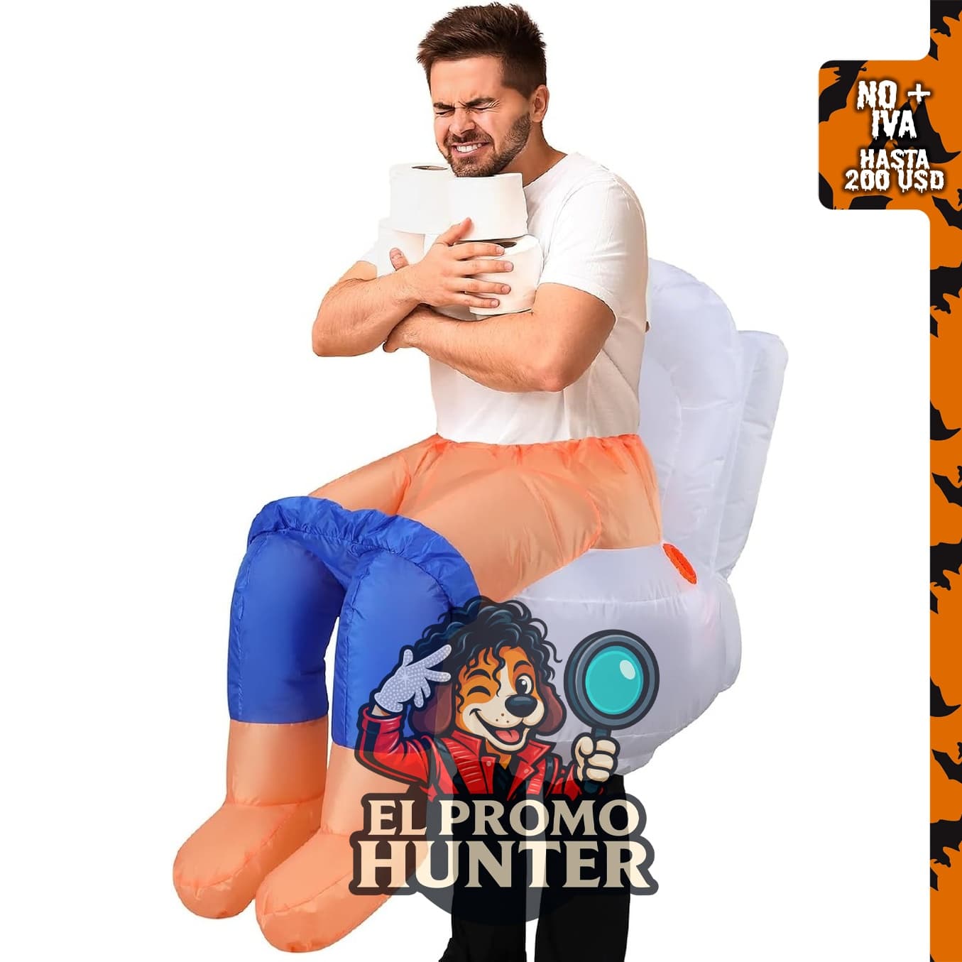 Disfraz inflable de Halloween sentado en un inodoro para adultos.