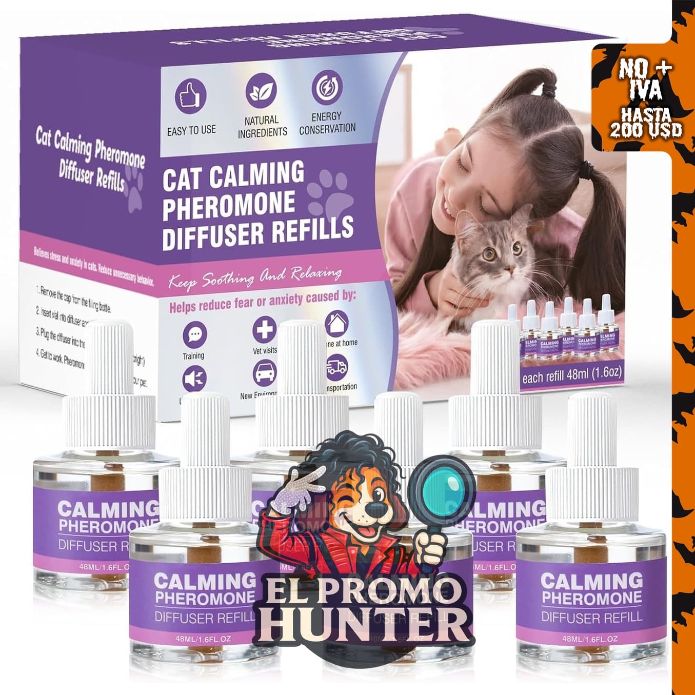 Difusor calmante de feromonas para gatos, paquete de 6 difusores.