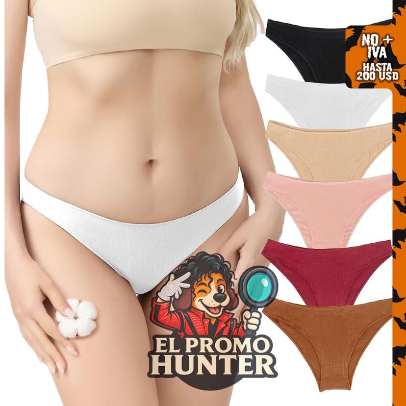Paquete de 6 bragas de algodón para mujer, bikini elástico de tiro bajo.