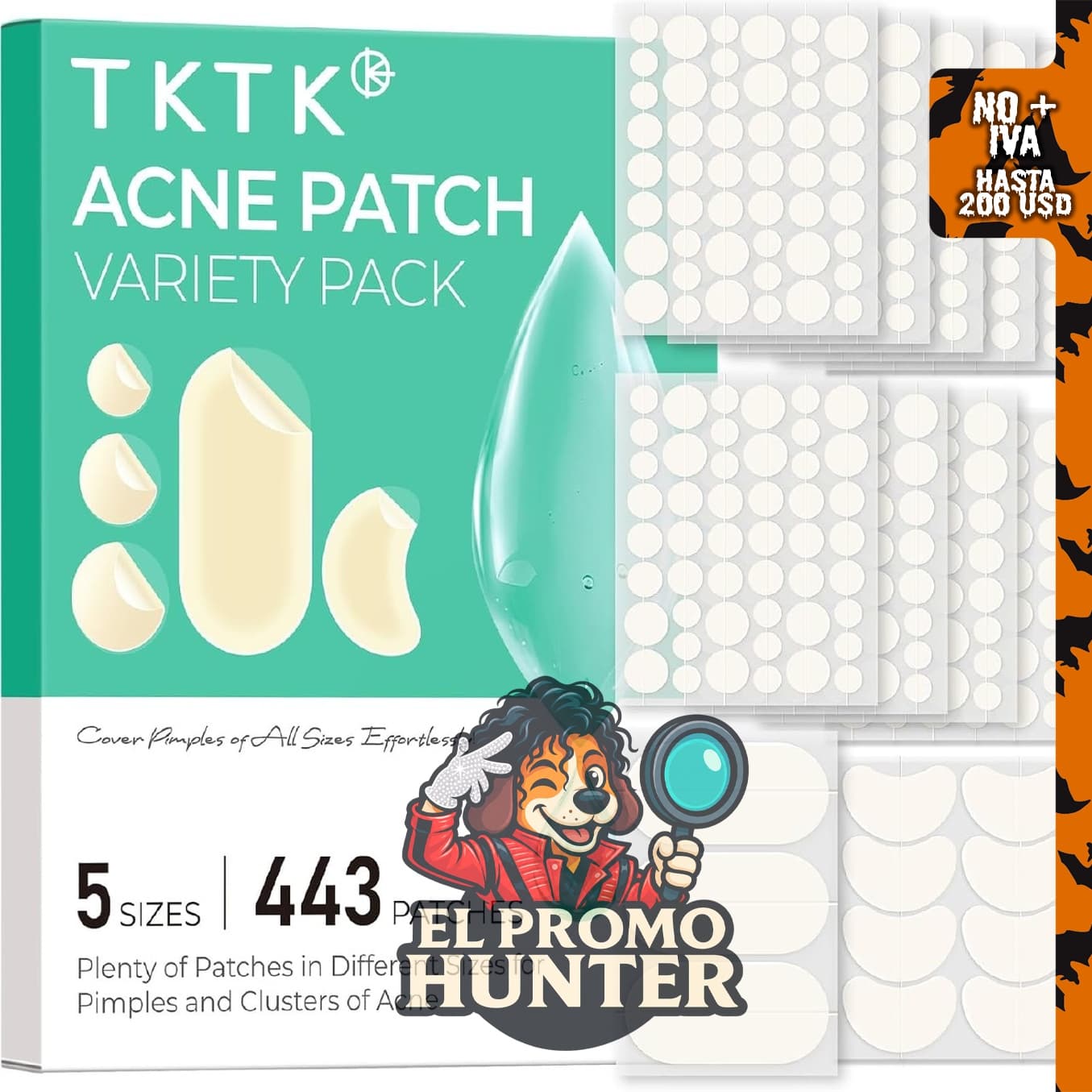 TKTK 443 parches hidrocoloides para el acné, diseñados para el tratamiento de espinillas en el rostro.