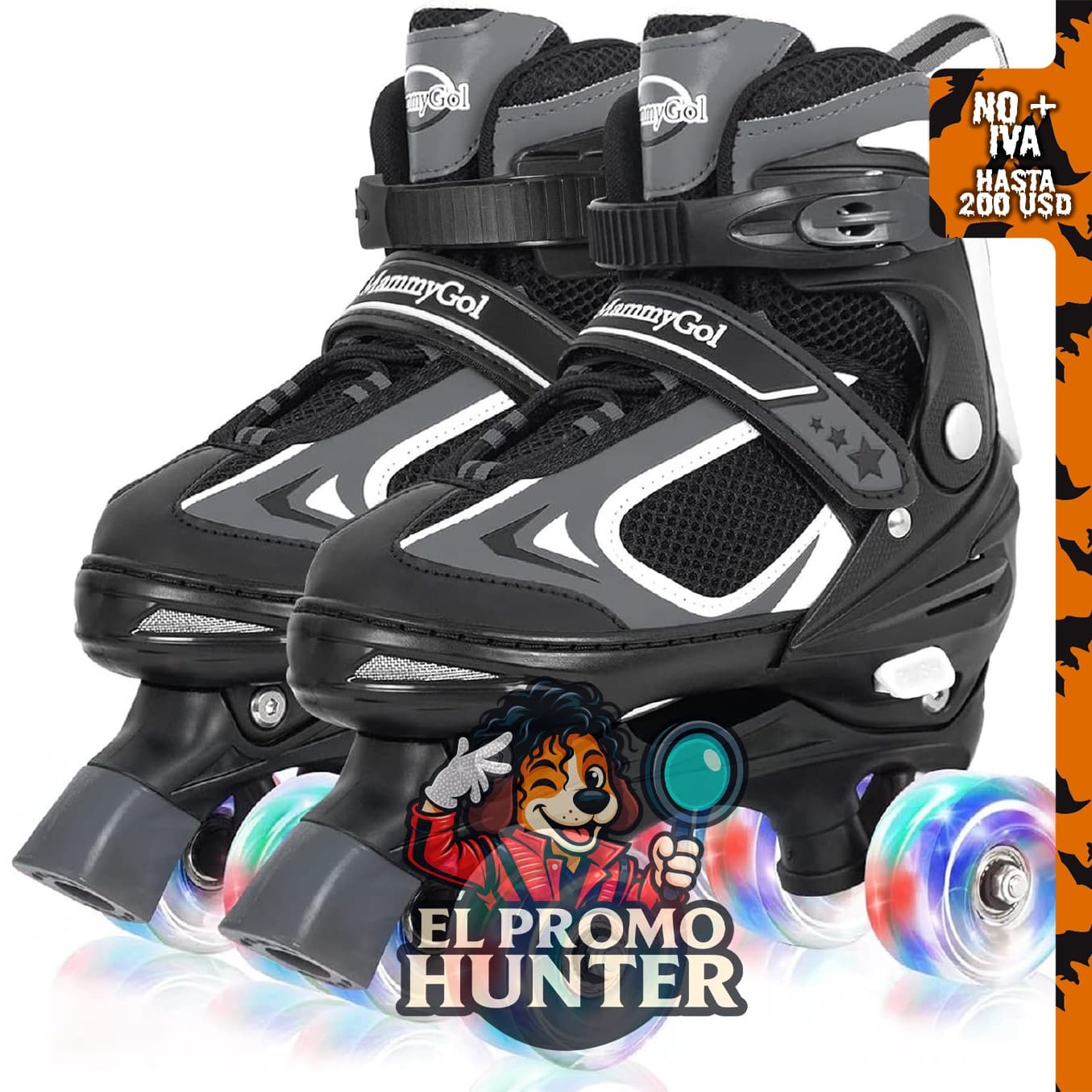 MammyGol Patines cuádruples ajustables para niños, con ruedas iluminadas y protección completa para deportes.
