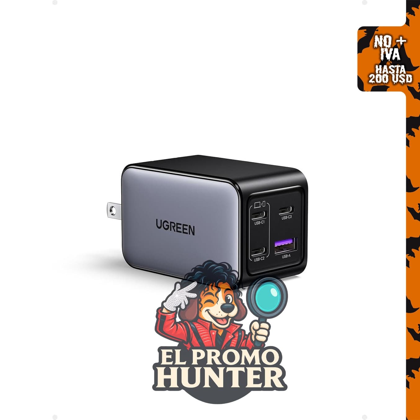 Cargador de pared UGREEN Nexode 65W, 4 puertos, carga rápida GaN.