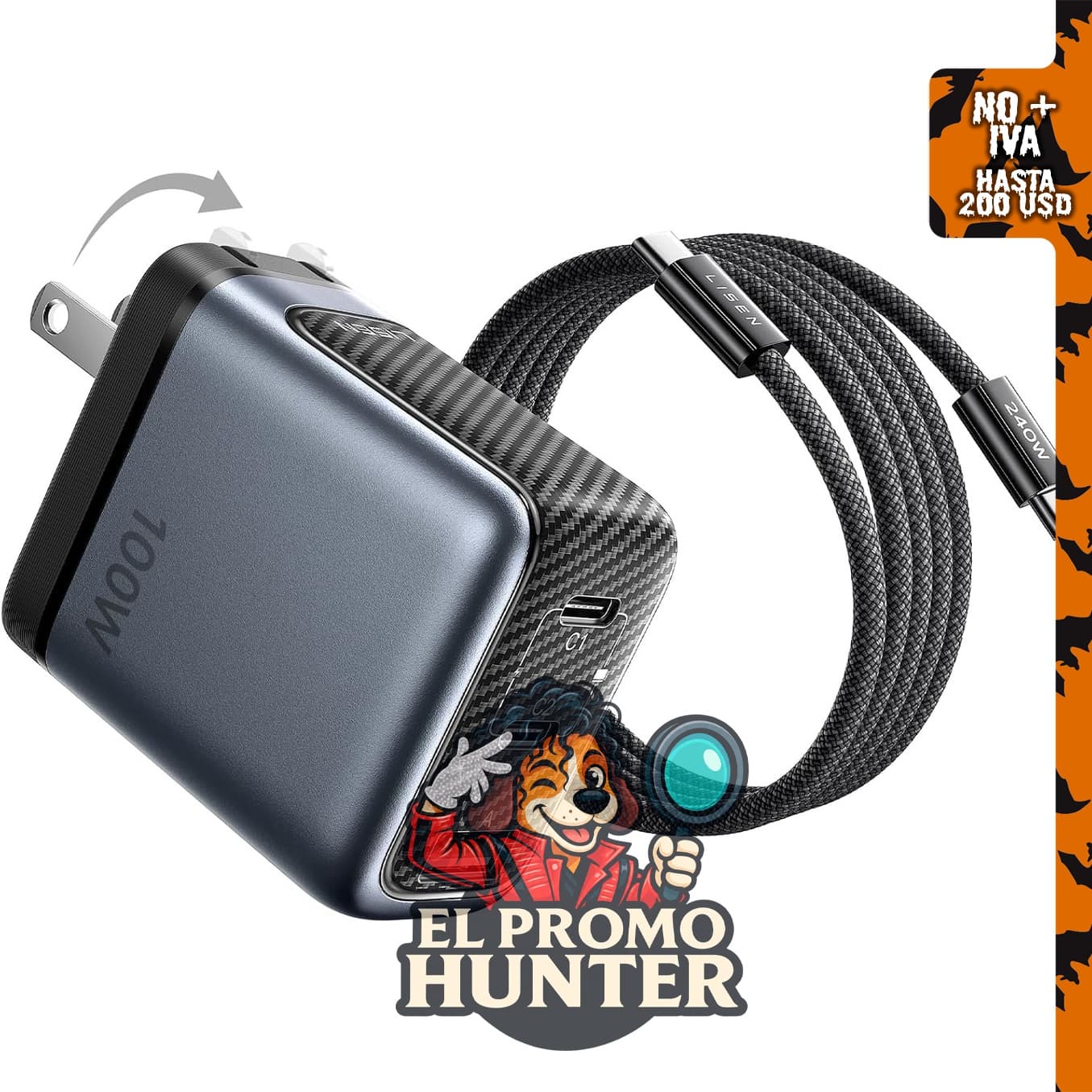 Cargador USB C GaN de 100 W con 3 puertos, compatible con iPhone 18 Pro.