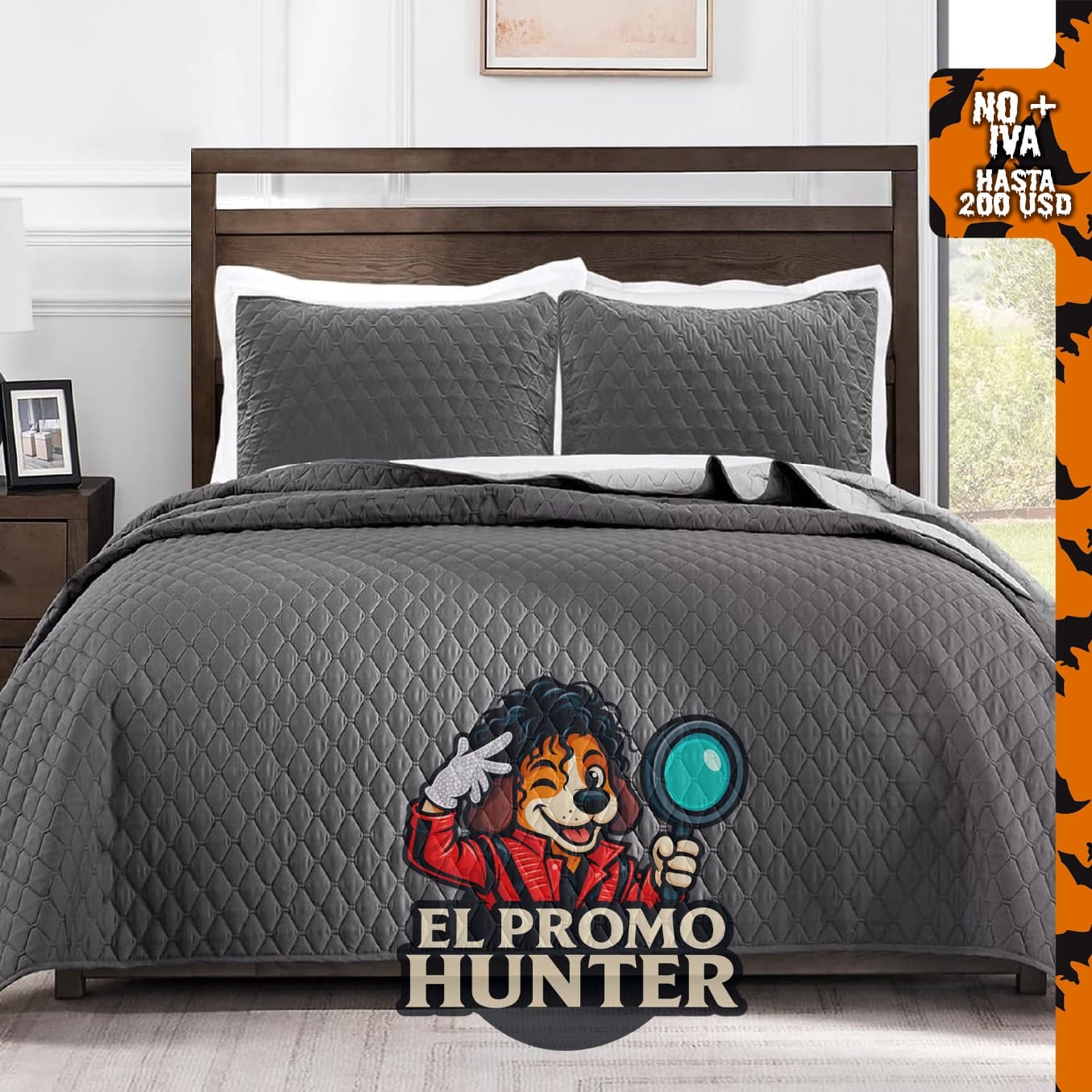 Juego de colcha reversible de mezcla para cama Full Queen, color gris.