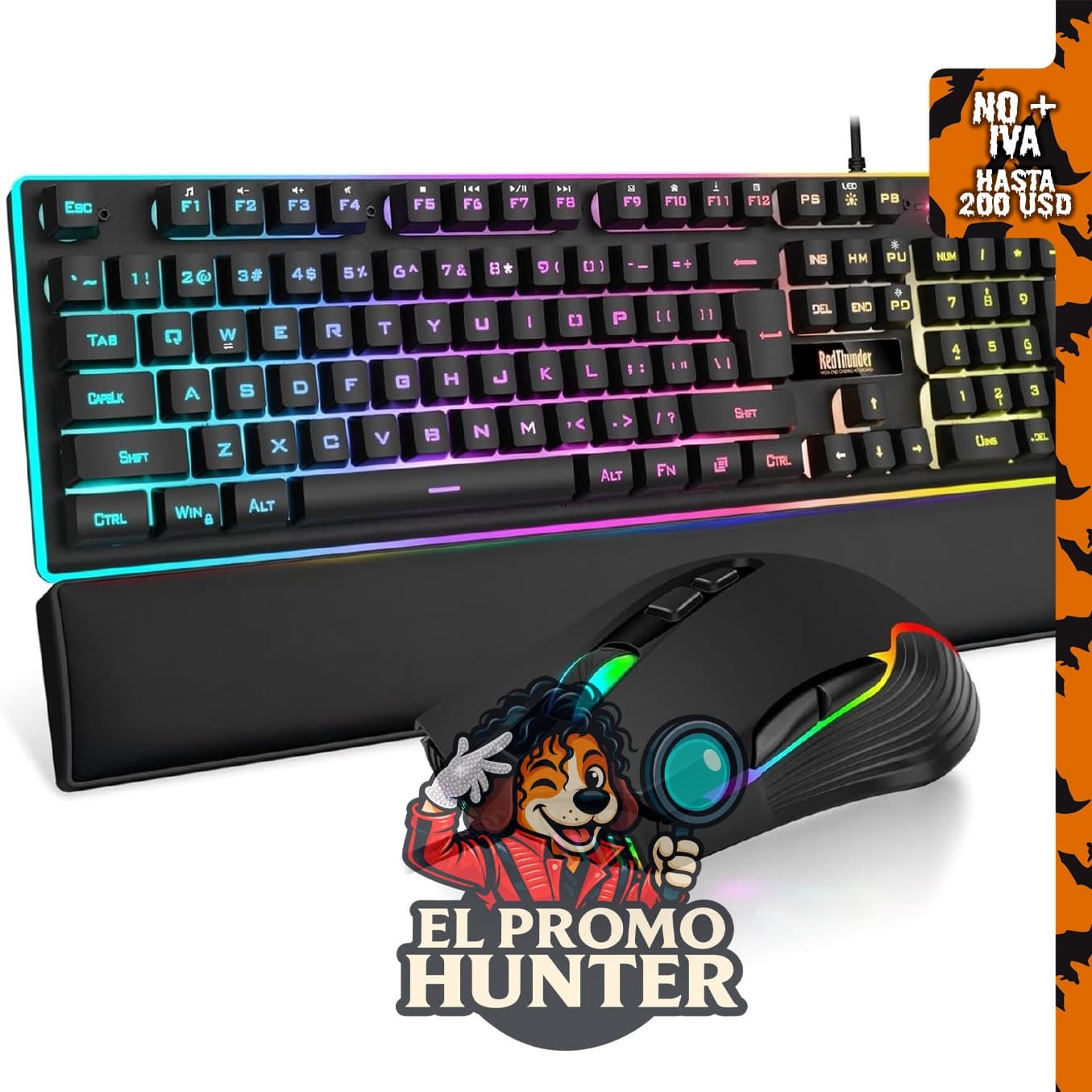 RedThunder K10 - Juego de teclado y mouse con reposamuñecas, retroiluminación RGB, teclado anti-ghosting y ratón 7D 7200 DPI.