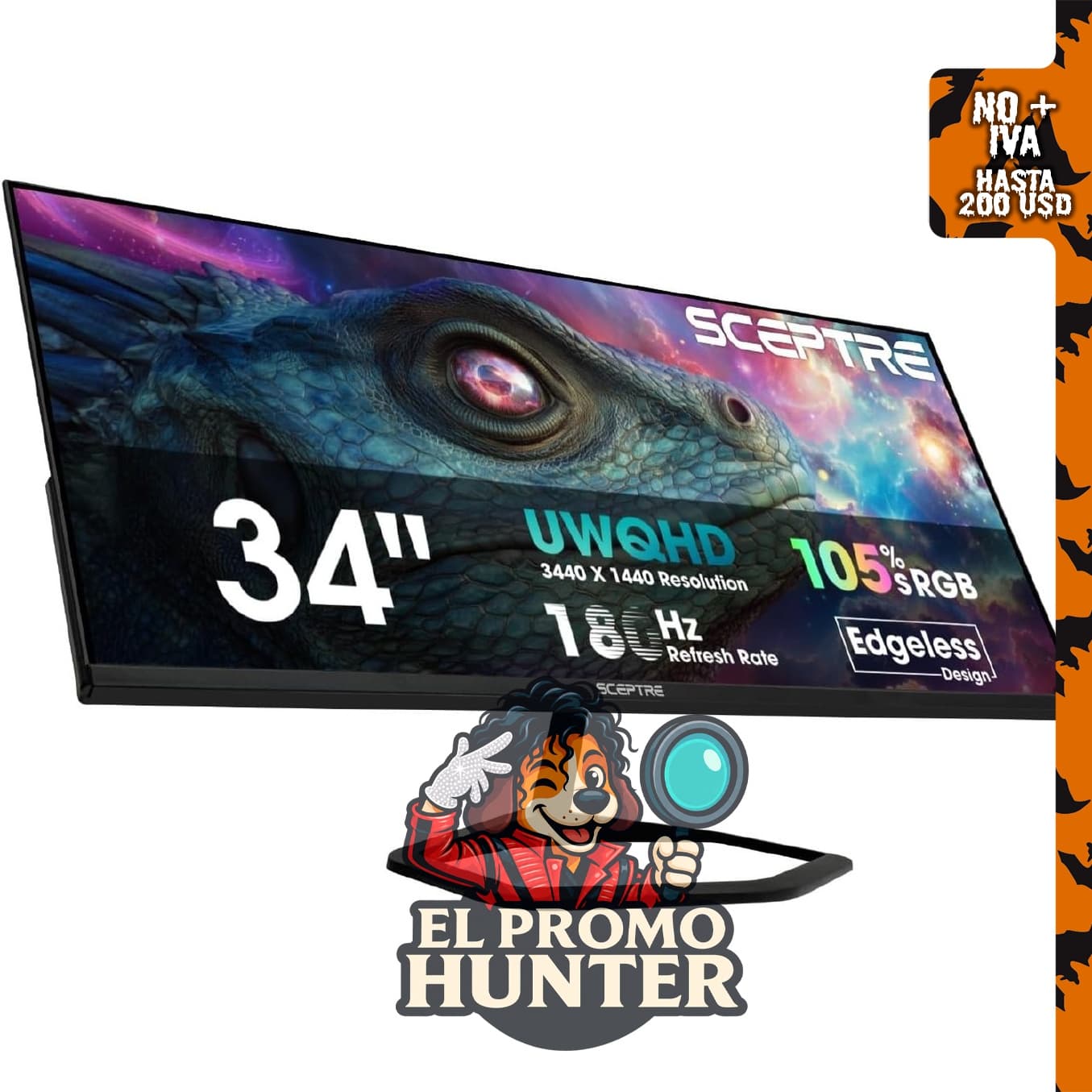 Sceptre E345B-QU180D, monitor de juegos de 34" (86 cm) con resolución 3440 x 1440 y frecuencia de hasta 180Hz.