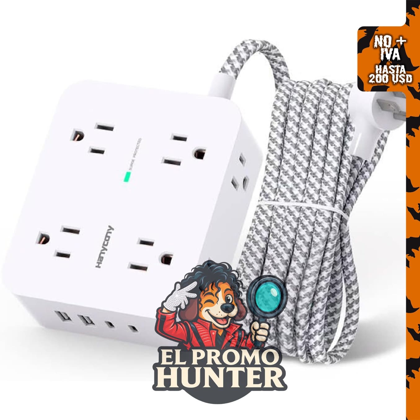 HANYCONY tira de alimentación con protector de sobretensiones de 1080J y cable de extensión trenzado de 5 pies (1.5 m).
