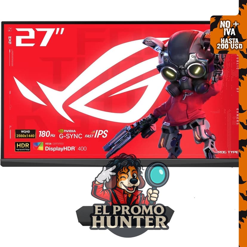 Monitor ASUS ROG Strix de 27" QHD (2560x1440) con panel IPS, 180Hz y 1ms de tiempo de respuesta.