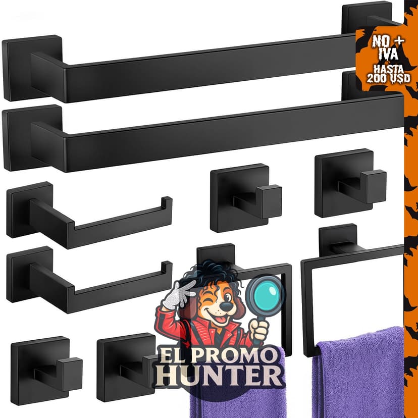 Juego de accesorios de baño de acero inoxidable SUS304, negro mate, incluye 10 piezas.