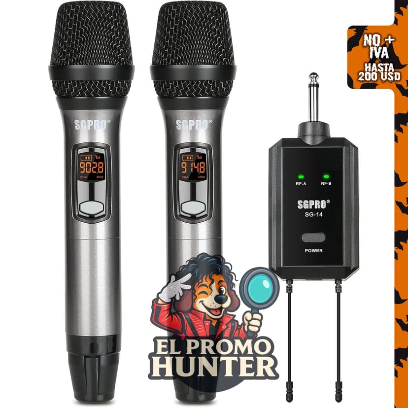 Juego de micrófono de mano inalámbrico dual SG-14 con receptor.