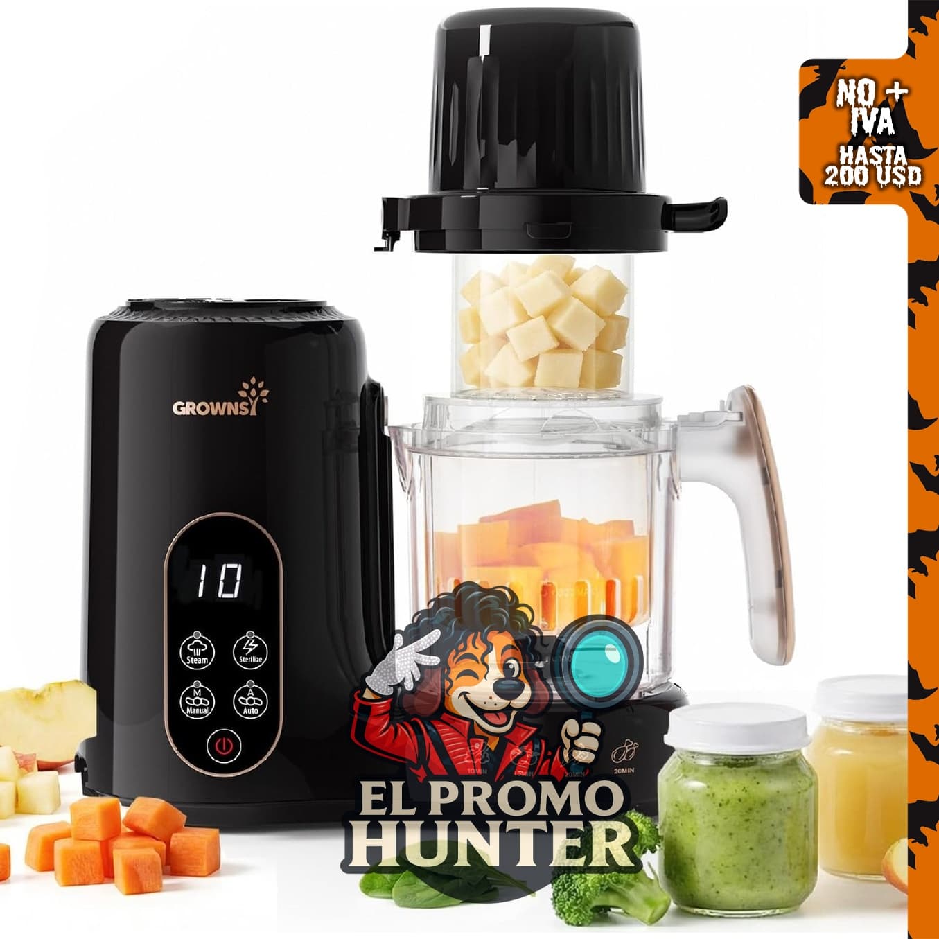 Grownsy procesador de alimentos para bebés con cesta de vapor.