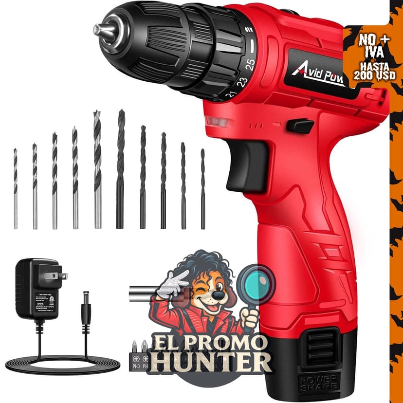 AVID POWER 12V Taladro Inalámbrico 3/8" con 21 Piezas para DIY