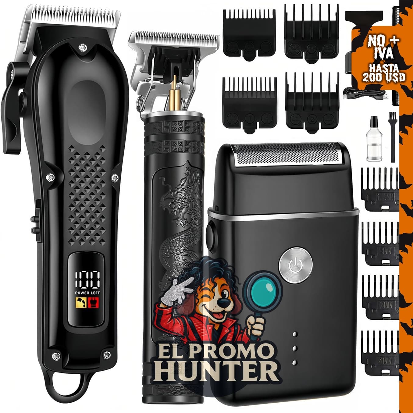 Cortadora de cabello 3 en 1 para hombres con LED, recortadora de barba y afeitadora de lámina.