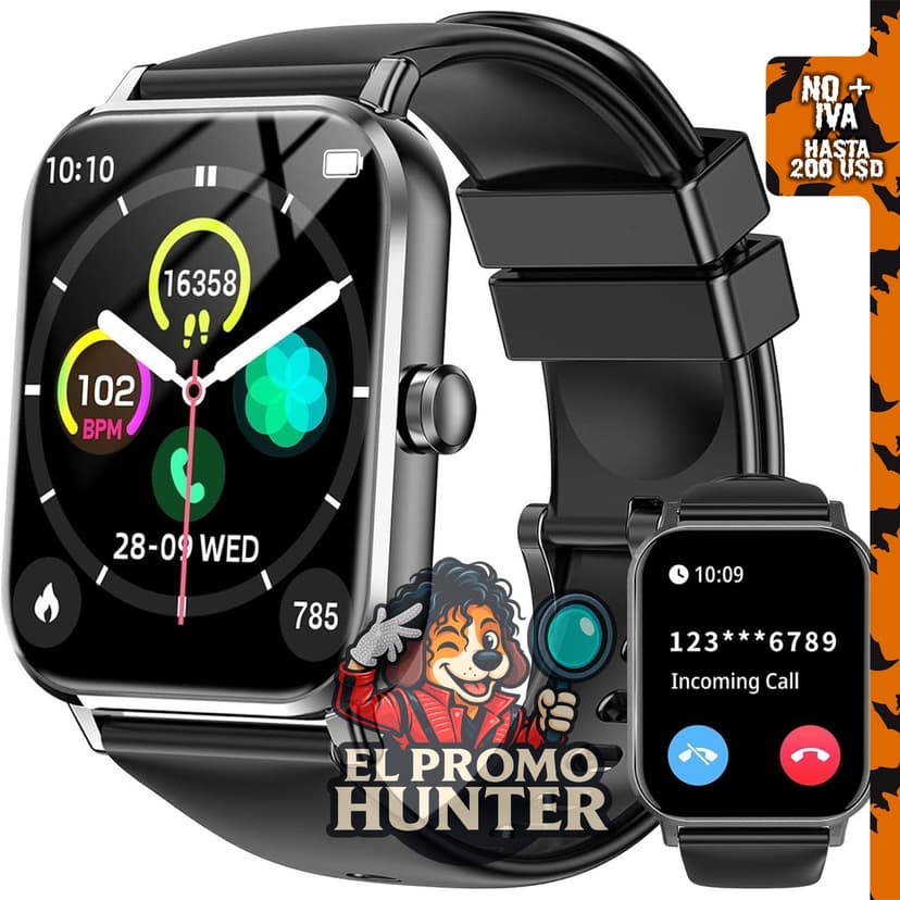 Reloj inteligente de 1.83" con monitor de frecuencia cardíaca y rastreador de actividad física.