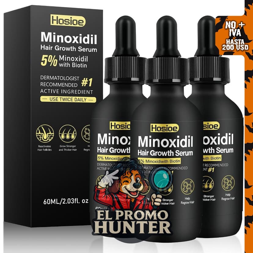 Suero de minoxidil al 5% para el crecimiento del cabello en hombres.
