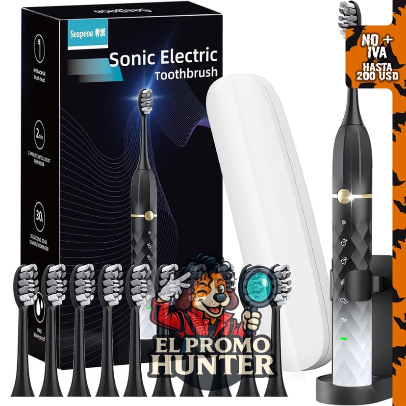 Sonic - Juego de cepillos de dientes eléctricos con 10 cabezales y estuche de viaje, IPX8 impermeable, temporizador de 2 minutos, 42000 vibraciones, 5 modos.
