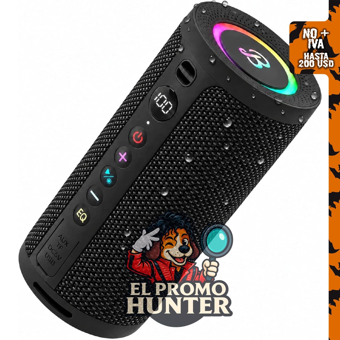 BassBloom Altavoz Bluetooth portátil Roar 3, impermeable IPX6, potencia de 20W.