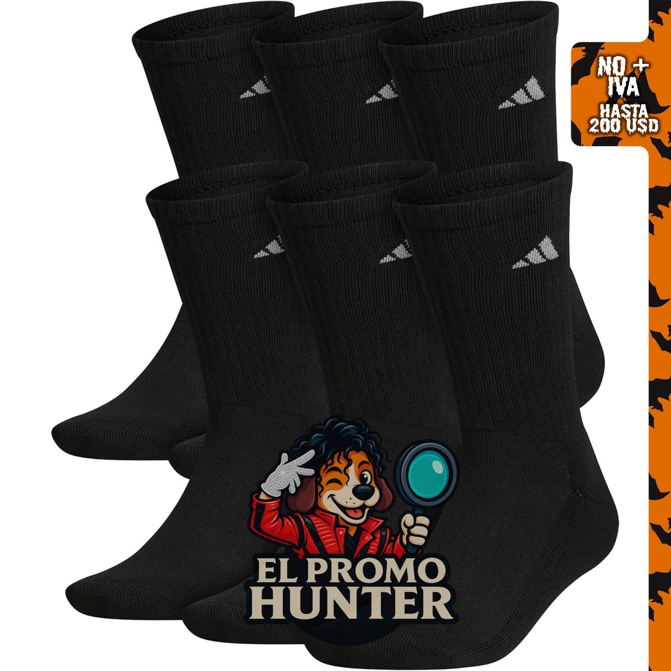 Calcetines adidas Hombres Atlético Crew, 6 pares, color blanco.