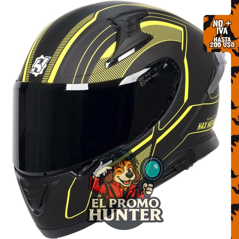 HAX Casco de Motocicleta de Cara Completa Impulse Blade Amarillo, tamaño XXL, aprobado por DOT.