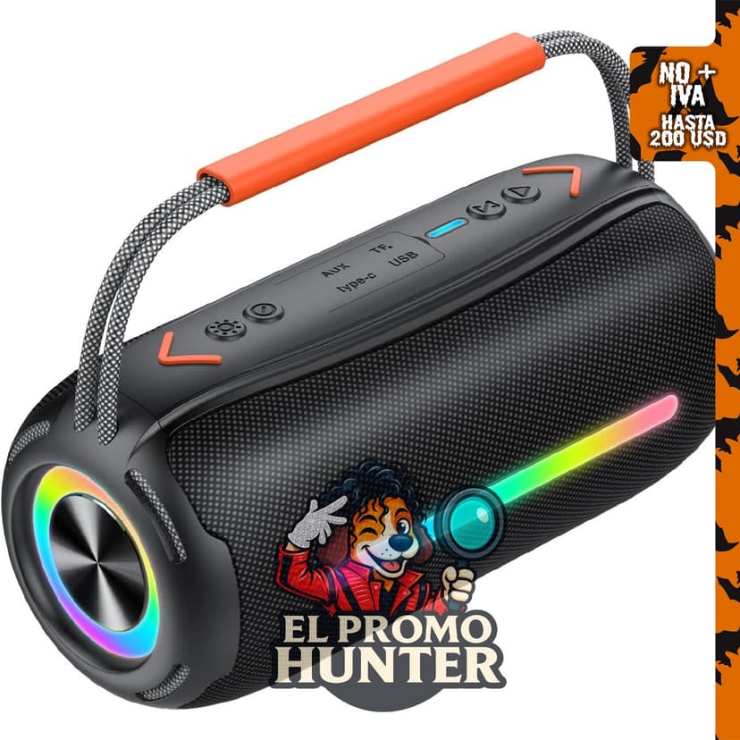 Altavoz Bluetooth portátil aowoka con sonido estéreo HD, emparejamiento BT 5.4 TWS, IPX7 impermeable y luz LED.
