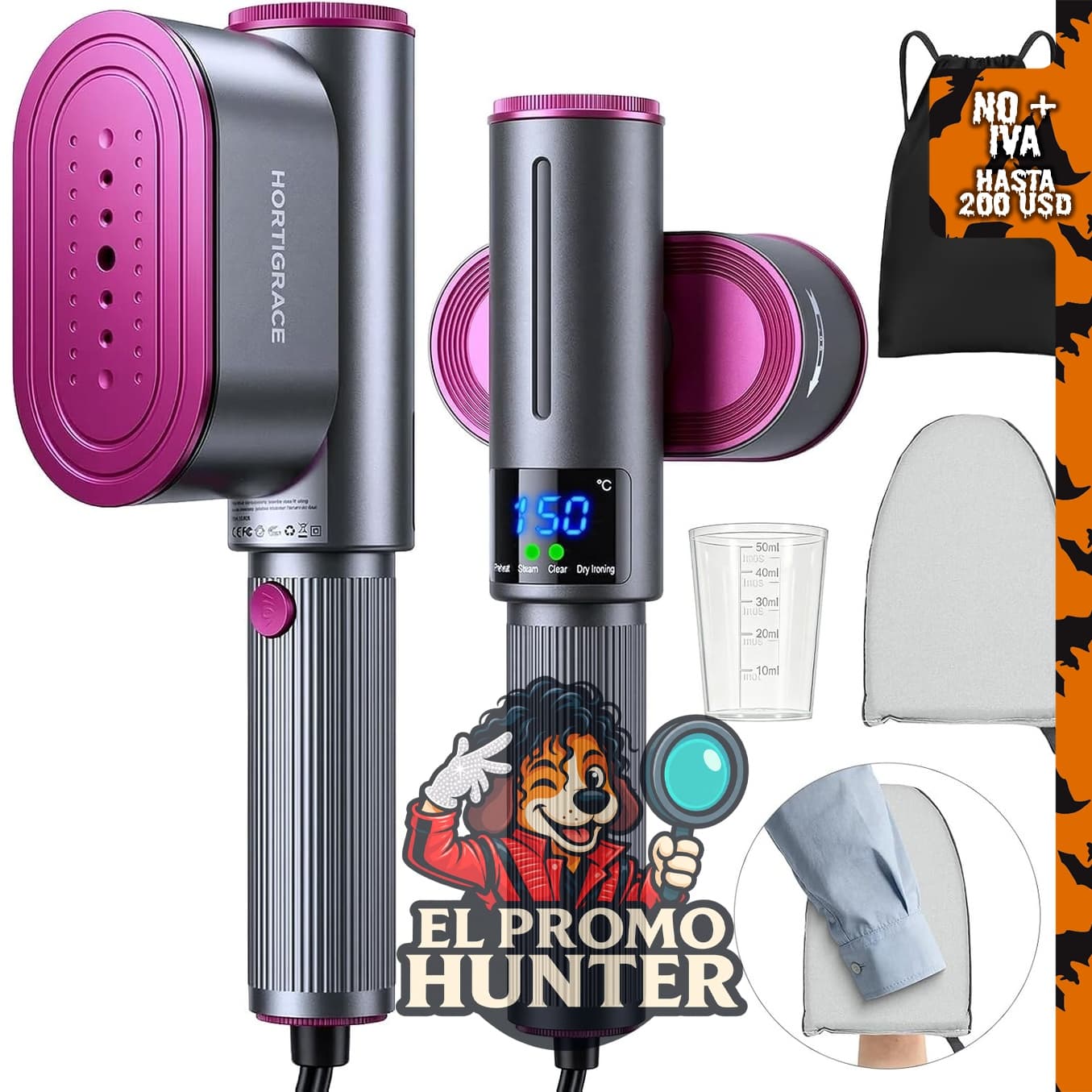 HORTIGRACE Travel Steamer para ropa, plancha de vapor 2 en 1.