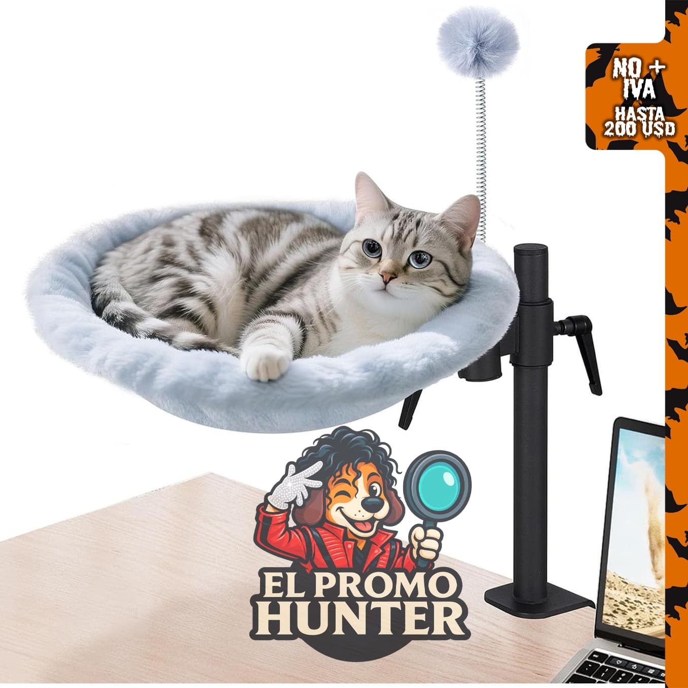 Odoland Cama de escritorio para gatos, cama de hamaca giratoria de 360° con altura ajustable y 2 telas lavables.