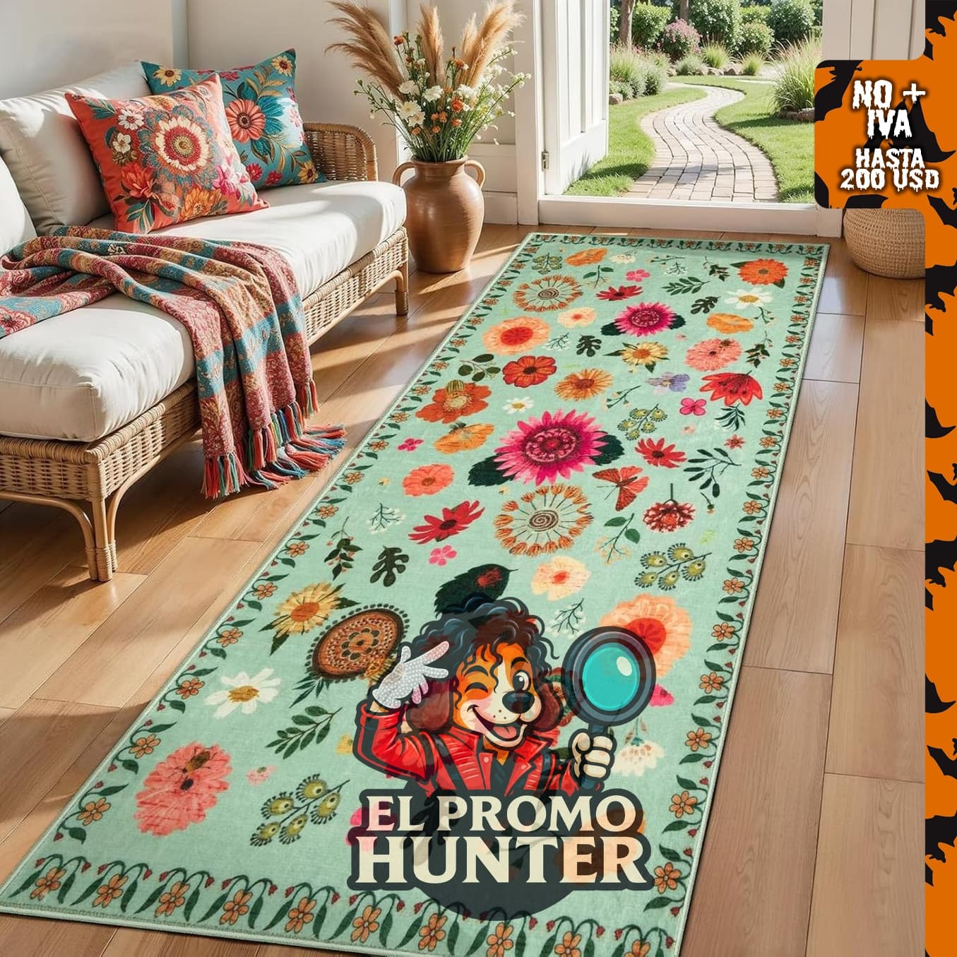 Ciicool alfombra de pasillo antideslizante de 5.08 x 152.4 cm, diseño floral.