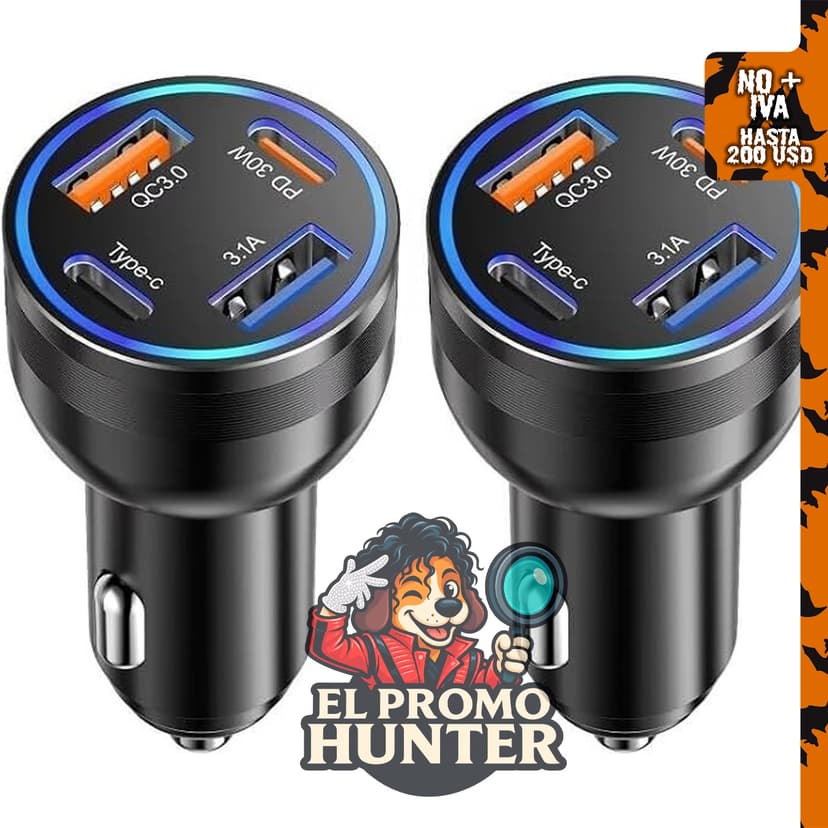 Cargador de coche USB C de 65W con adaptador PD30W para carga rápida.