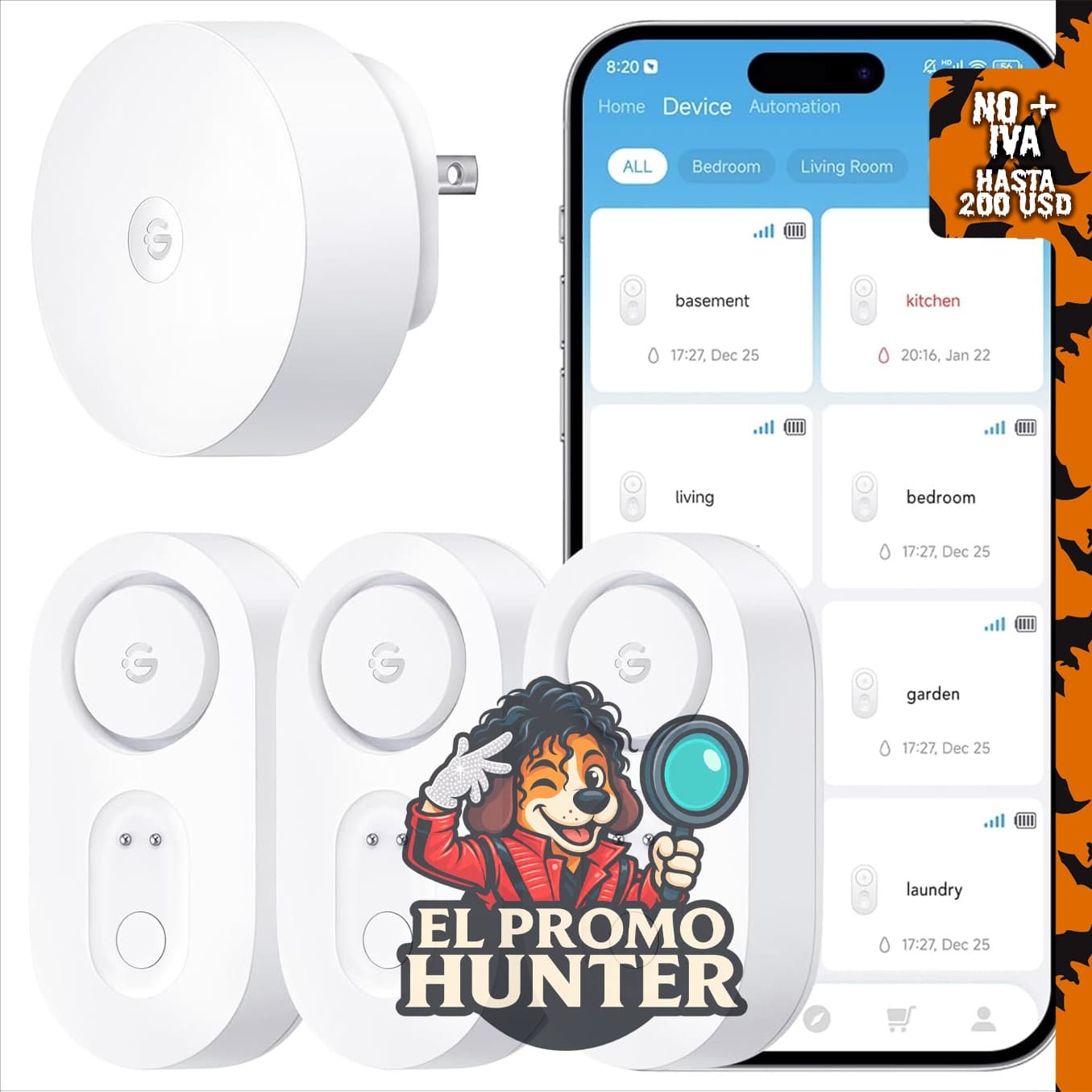 GoveeLife Smart Water Leak Detector 1s, paquete de 3, con alarma alta.