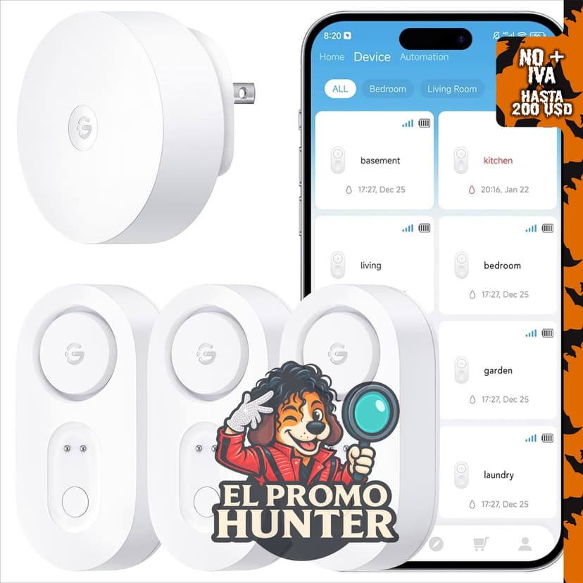 GoveeLife Smart Water Leak Detector 1s, paquete de 3, con alarma alta.