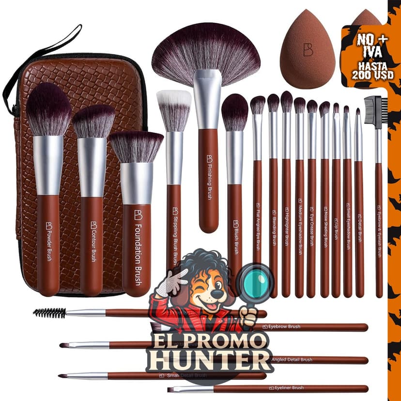 BS-MALL Juego de 22 brochas de maquillaje profesional con 2 esponjas y estuche EVA.