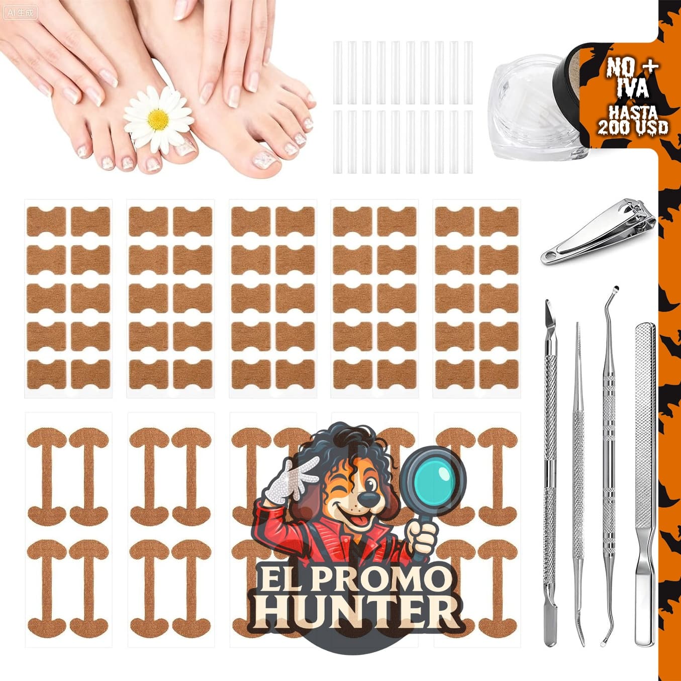 Juego de cortaúñas encarnadas Waylenbo con tiras transpirables, parche corrector, lima y levantador.