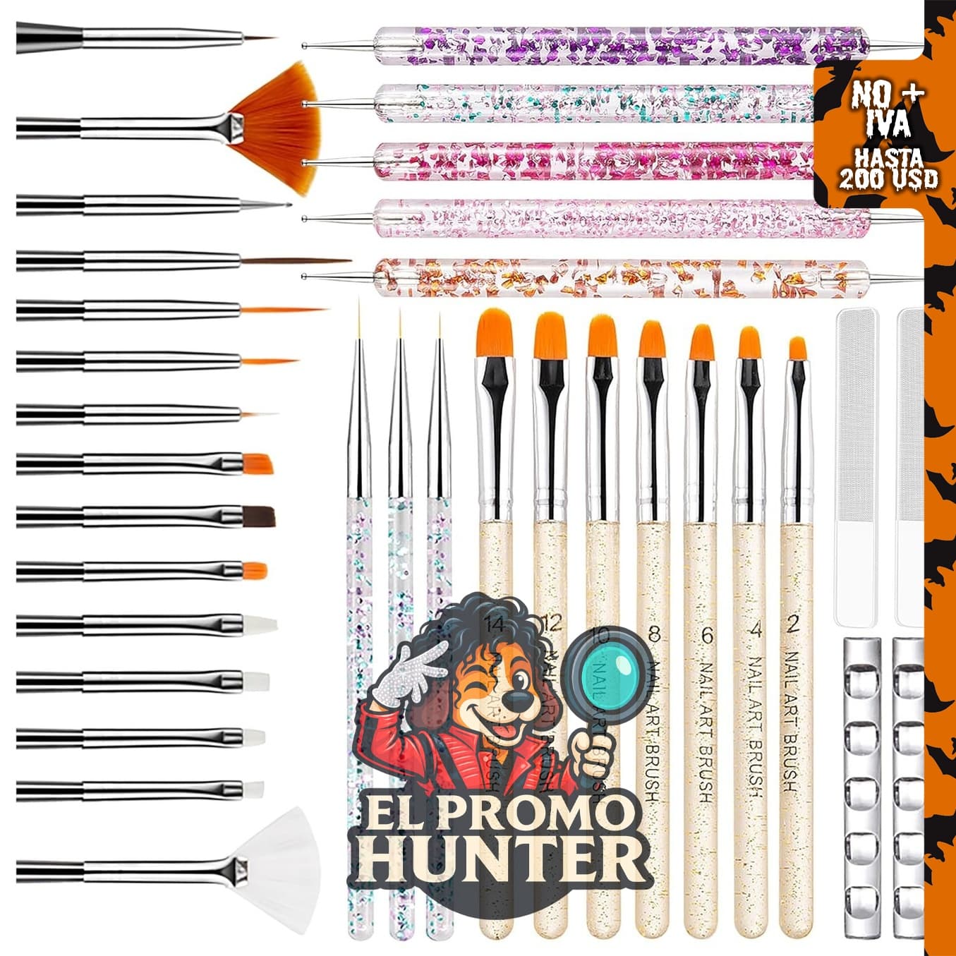 MYR - Juego de 34 pinceles para arte de uñas, herramientas completas para decoración de uñas.