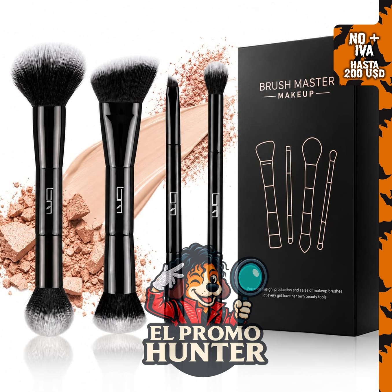 Juego de brochas de maquillaje de viaje, 5 piezas de doble extremo, incluye bolsa.