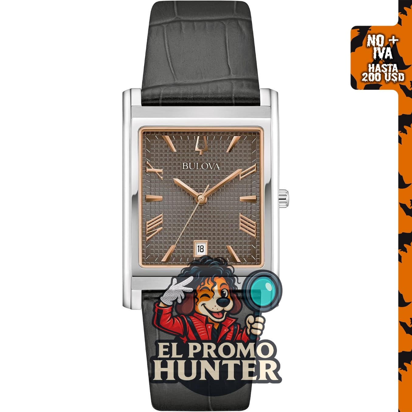 Reloj Bulova Classic Sutton de 3 manecillas con calendario, correa de cuero, esfera con patrón y cristal de zafiro, 29 x 41 mm.