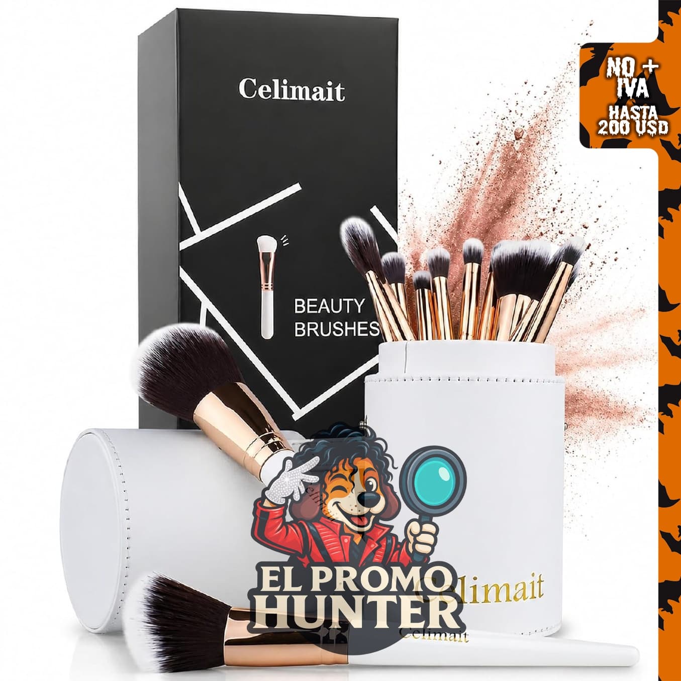 Juego de brochas de maquillaje de 12 unidades con cerdas sintéticas suaves y funda de diseño único.