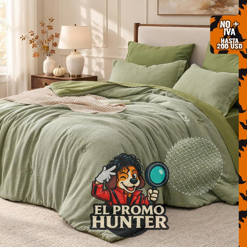 BEDELITE Juego de edredones de 7 piezas en color verde salvia para cama tamaño Queen.