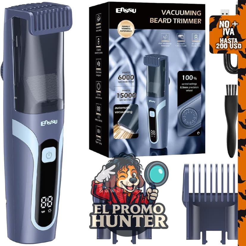 ENSSU Vacuum Beard Trimmer, recortadora de barba inalámbrica con sistema de succión.