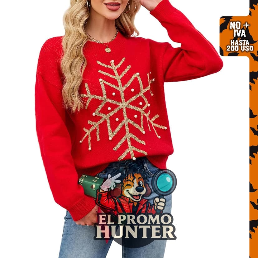 SunnyMelody Suéter feo divertido de Navidad para mujer, gran tamaño, cuello redondo.