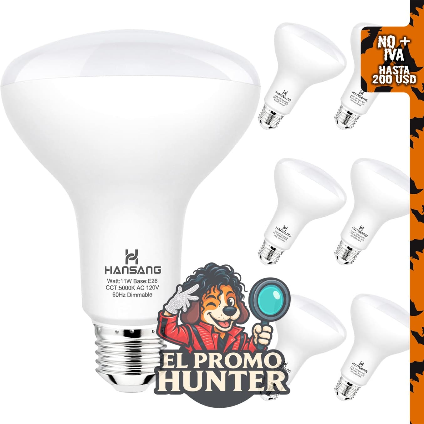 Bombillas LED de inundación BR30 65W regulables E26, 5000K.