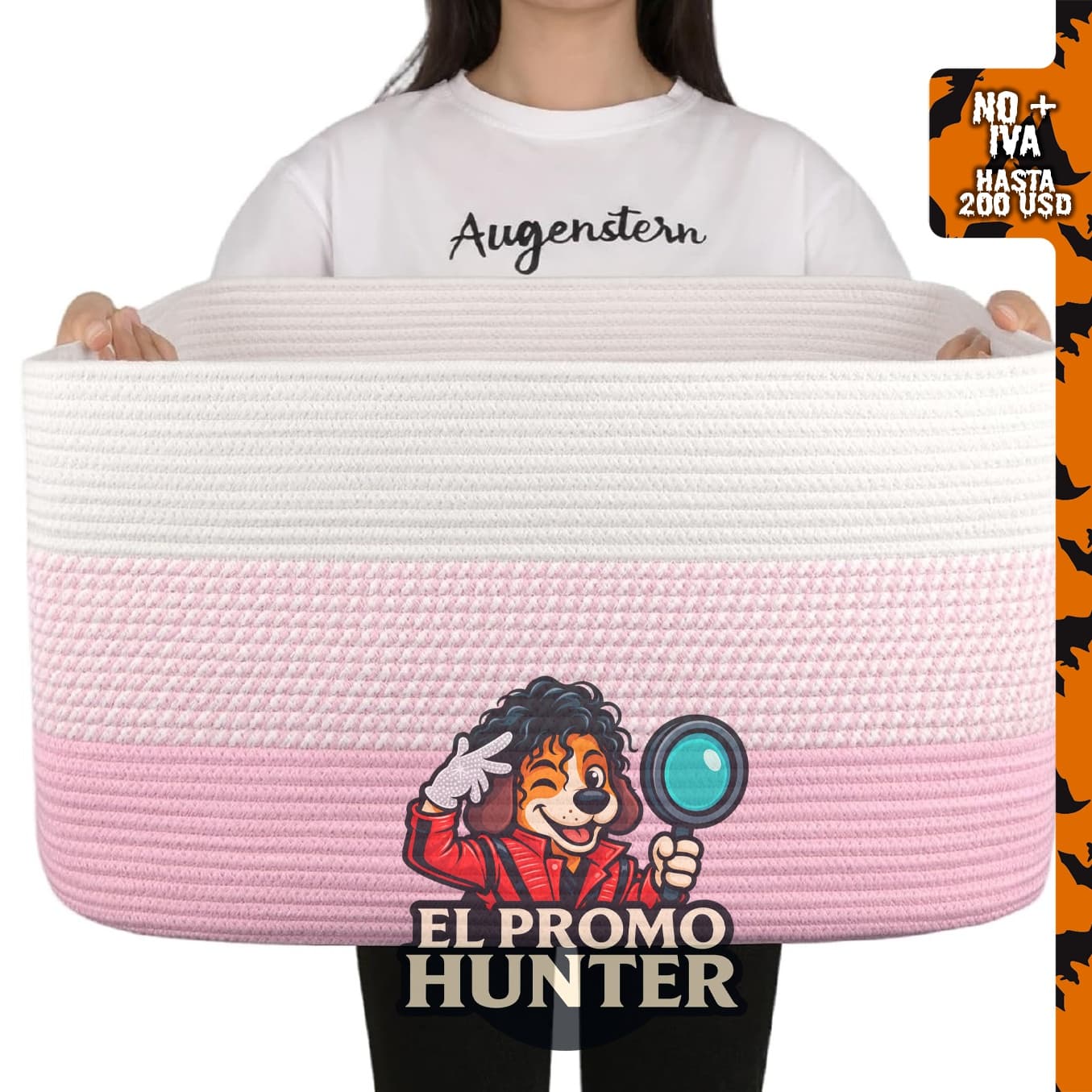 OIAHOMY Cesto de Manta, Cesto de Ropa, Cesto de Juguetes para Perros, 75L, Rosa/Blanco